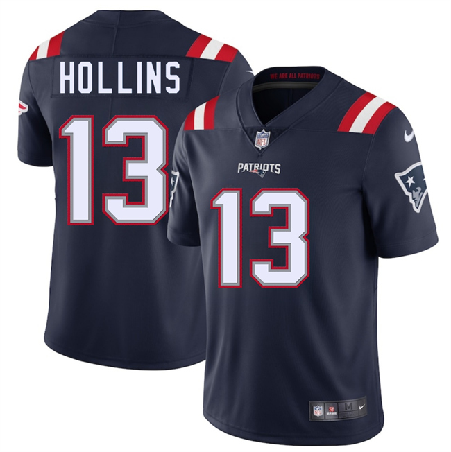 Men's New England Patriots #13 Mack Hollins Navy 2025 Vapor Limited Stitched Football Jersey
